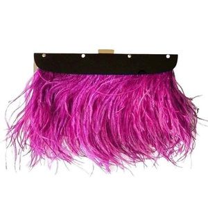 BCBG hot pink ostrich feather clutch